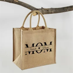 Personalized Name Beach Jute Bag Mother's Day Gift Jute Bags Beach Party Handbag Unique Custom Name Gift Shopping Bag for Mom