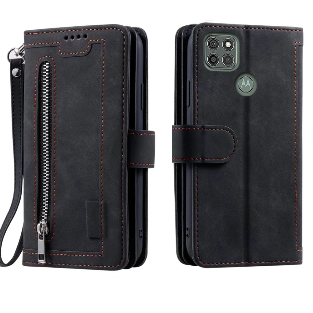 Elegant 9-Card Wallet Case with Zipper Flip Folio and Wrist Strap in Carnival Design
