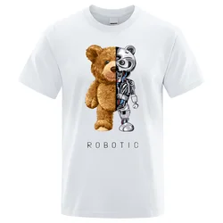 Playful Teddy Bear Graphic Oversized Streetwear T-Shirt - Men's Fashion Casual Summer Cotton Tee - M (White)