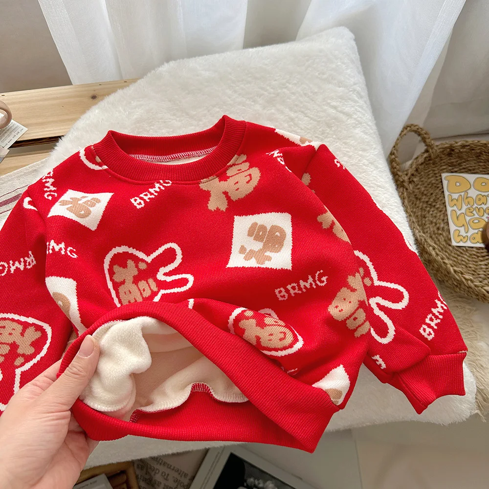 Girl sweatshirt Kids sweatshirt Autumn Winter New Child Fleece Thickened Sweatshirt Base Shirt Boy Girl Warm Sweate Round Neck Long Sleeve Fashion Knitwear Kids