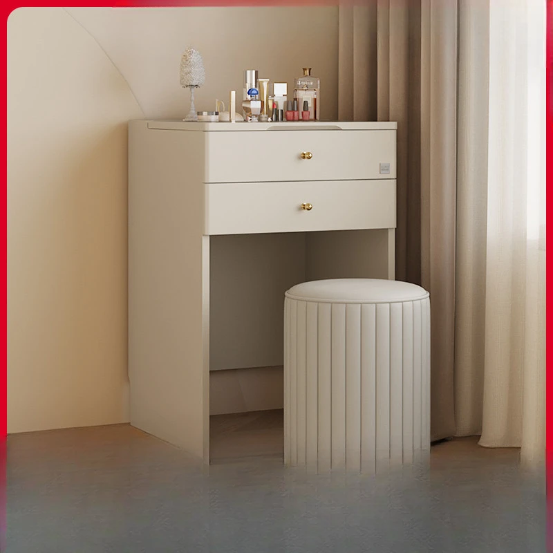 

Home Furnishing cream style brown glass clamshell dresser with mirror, small makeup box with stool, makeup table