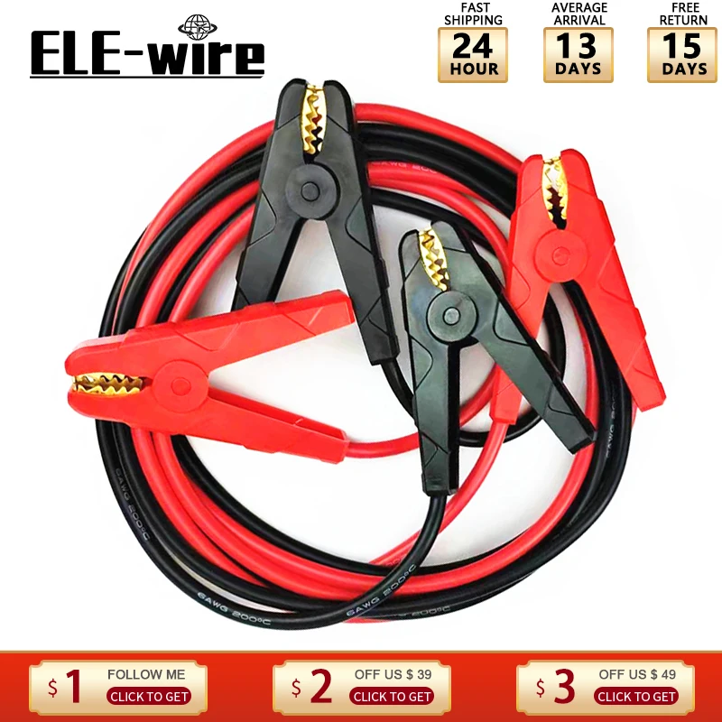 

Silicone copper wire car battery start cable emergency purpose for truck insulation strong brass Spring alligator clips 4 6 awg