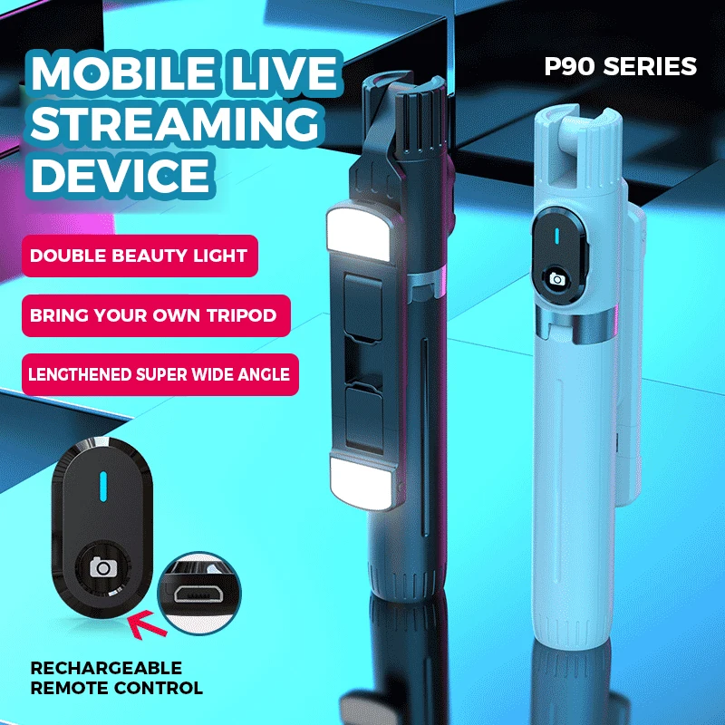 P90 Smart Wireless Charging Selfie Stick 360 Rotation Aluminum Tripod Stand with Remote Control Compatible with All Smartphones