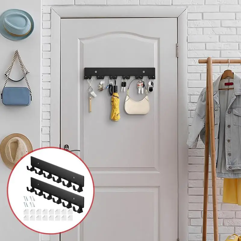 Wall Key Holder Key Holder Organizer With 12 Hooks 2X Adhesive Metal Storage Organizer With Mounting Hardware For Entryway Front