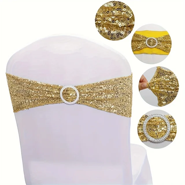 1PC Gold Stretch Spandex Chair Bow Sash Bands Wedding Engagement Banquet Decor Birthday Party Gatherings Home Decoration