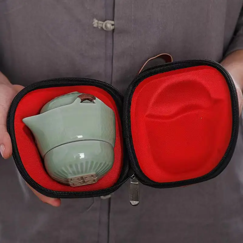 Portable Ge Kiln Ceramic Travel Tea Set 1 Teapot 2 Teacup Car Mounted Tea Set Gaiwan Cups and Mugs Yixing Kettle Cute Cup Pot
