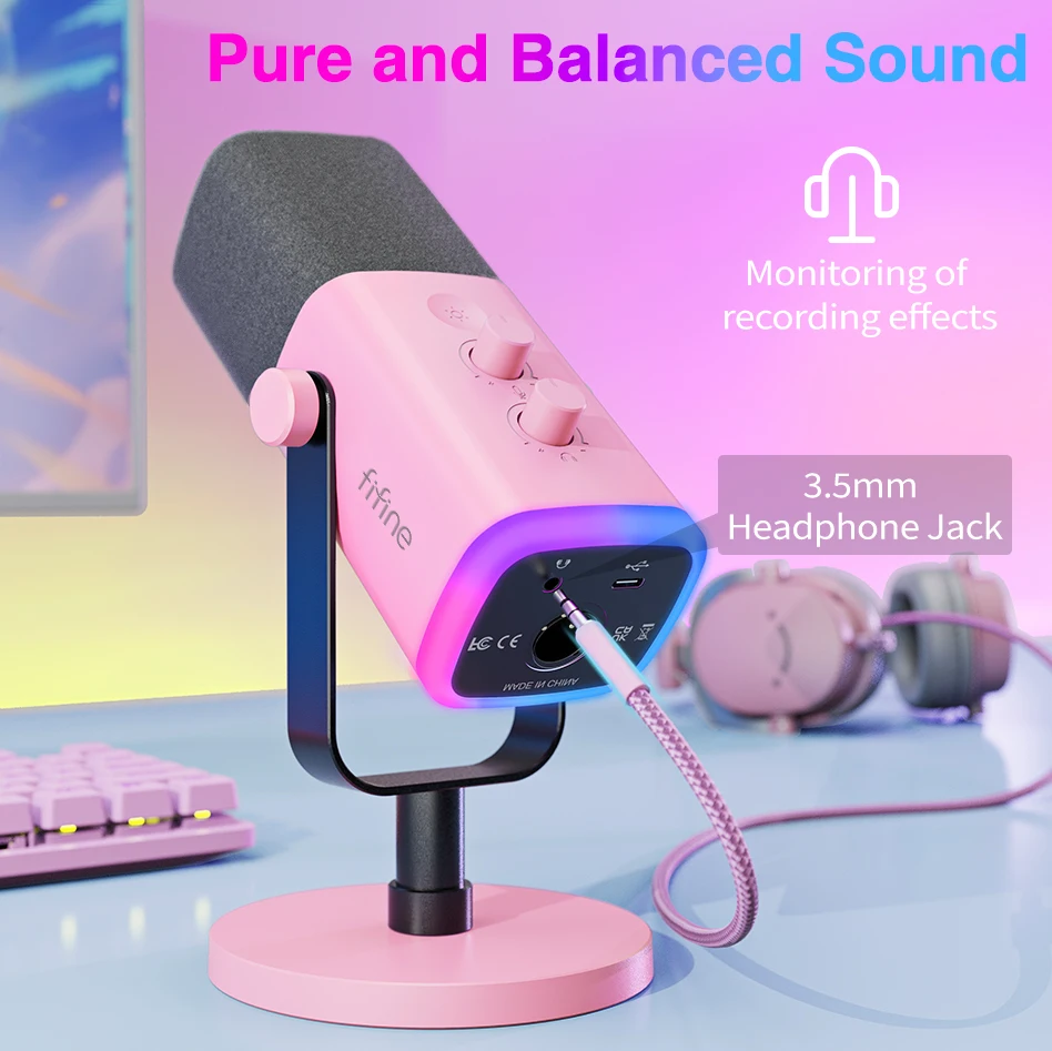 Fifine-usb Microfone Dinâmico Xlr com Controle Rgb Microfone Mudo Microfone para Jogos de pc Youtube Streaming ao Vivo Game-am8p - Image 6