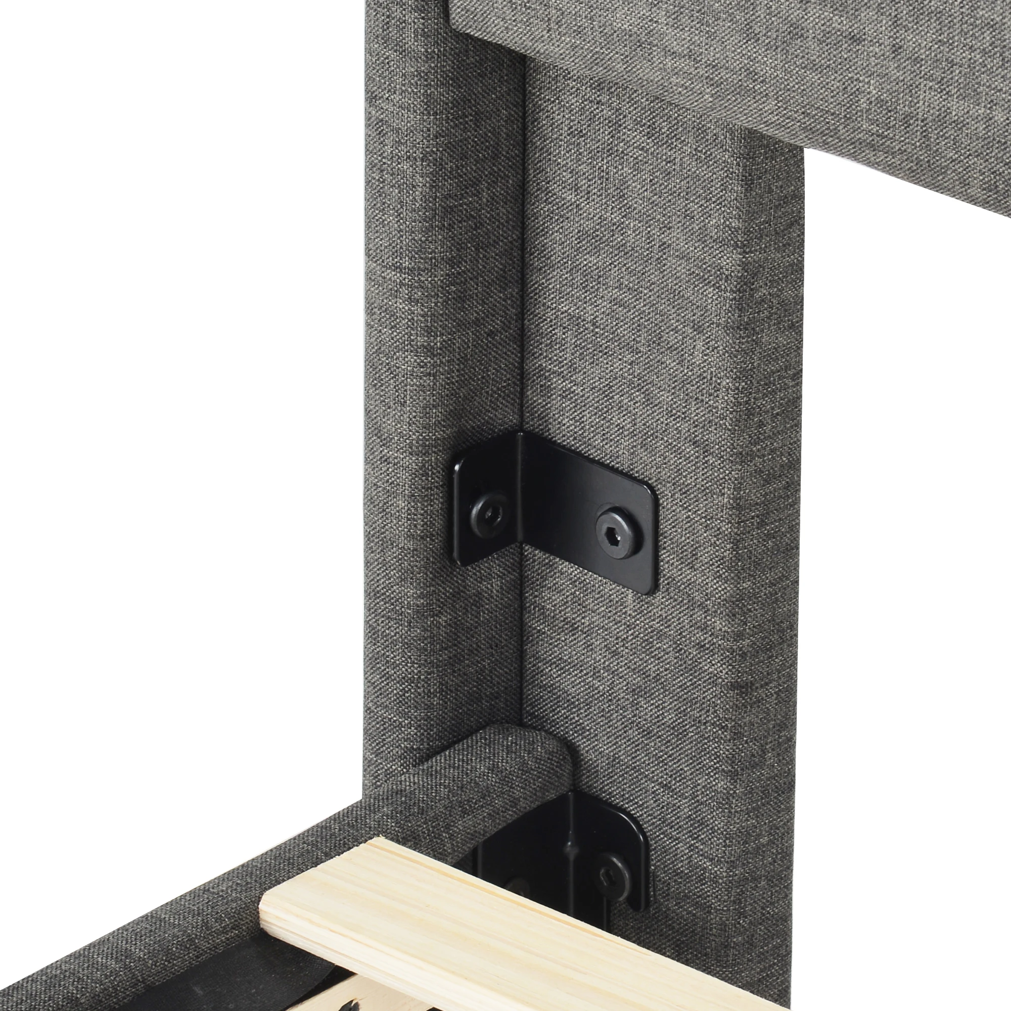 90 x 200 cm großes Polsterbett mit Lattenrost und Kopfteil aus grauem Leinen, modernes Jugenddesign. – Detail 15