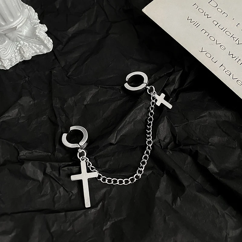 1Pcs Fashion Punk Cross Clip Earring For Teens Women Men Ear Cuffs Zinc Alloy Cool Jewelry Vintage Retro Chain Metal ear clip earrings,clip earrings,ear clip,ear accessories