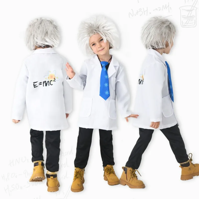 

Boys Children Physicist Costume Albert Einstein Halloween Costume Cosplay Party Mad Lab Scientist Costume Kids Lab Coat Tie Wig