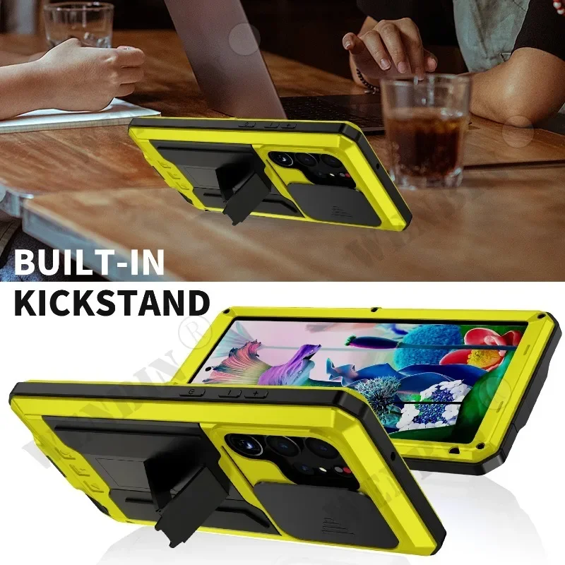 Military Case For Samsung S24 S23 Ultra S22 S21 Grade Full-Body Rugged Luxury Built-in Kickstand Slide Camera Protective Case