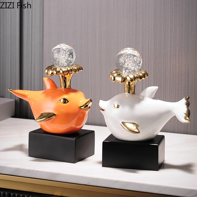 

Dolphin Statue Ceramic Crafts Sculpture Desk Decoration Ornaments Living Room Furnishings Dolphin Artwork Modern Home Decor