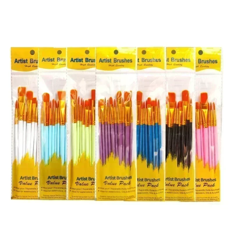 10pcPaintBrusheSetNylonPaintingBrushShortRodOilAcrylicBrush