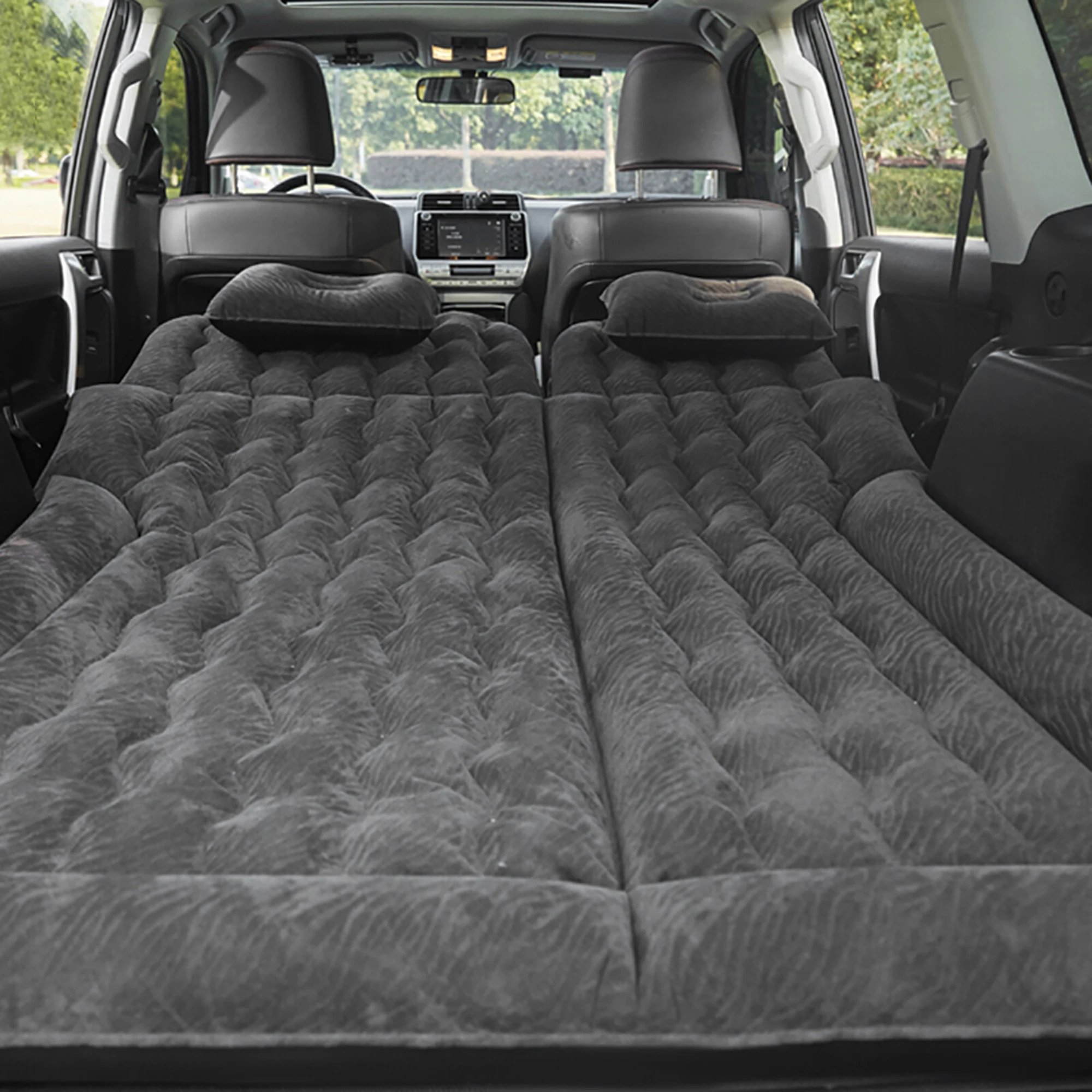 2‑In‑1 Black Multifunction Inflatable Travel Mattress PVC Flocking Soft Sleeping Rest Cushion for Car SUV