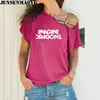 Woman t shirt Imagine Dragons Funny Tee Top Short Sleeve Female clothing T-Shirt Irregular Skew Cross Bandage Tops 4