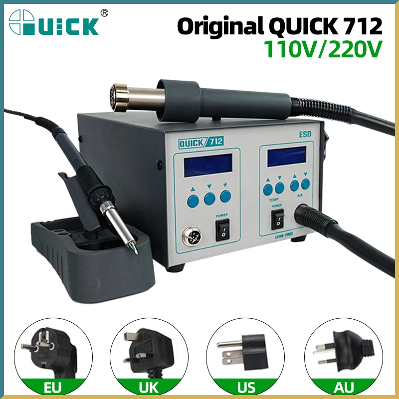 

QUICK 712 2 in 1 Soldering Station Hot Air Gun Rework Station Digital Display Adjustable Soldering Iron For PCB Soldering Repair