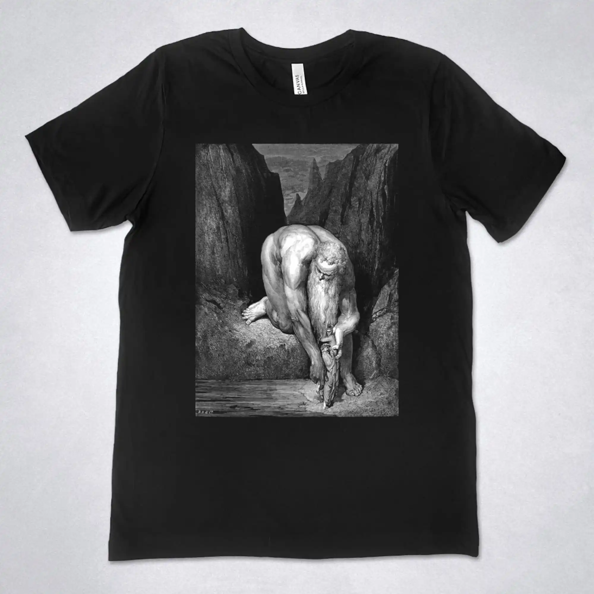 Maglietta Gustave Dore The Giant Antaeus Divine Comedy Inferno Incisione Dante Alighieri Hell Maniche Lunghe O Corte
