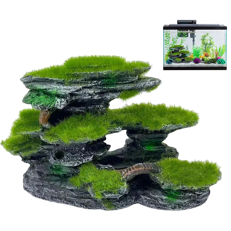 Large Mossed Mountain View Aquarium Hideout - Submersible Resin Decoration