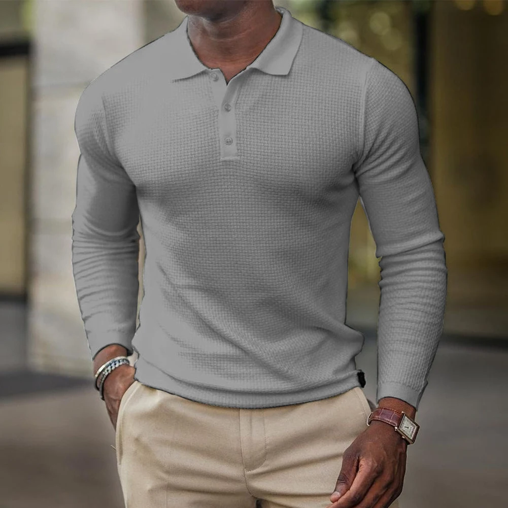 

Mens Button Lapel Neck Shirts Long Sleeve Tops Sport Muscle T-Shirt Blouse Tee