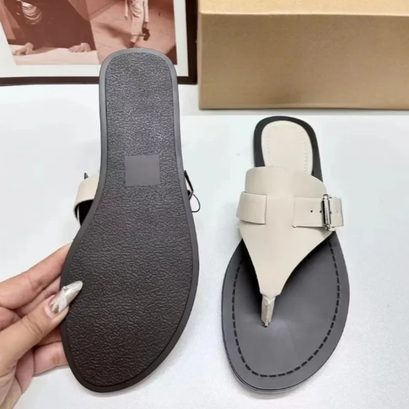 Women Flat Flip Flops 2025 Summer Luxury Brand Buckle Belt Ladies Beach Shoes Non-slip Sole Outdoor Breathable Leisure Slippers 6
