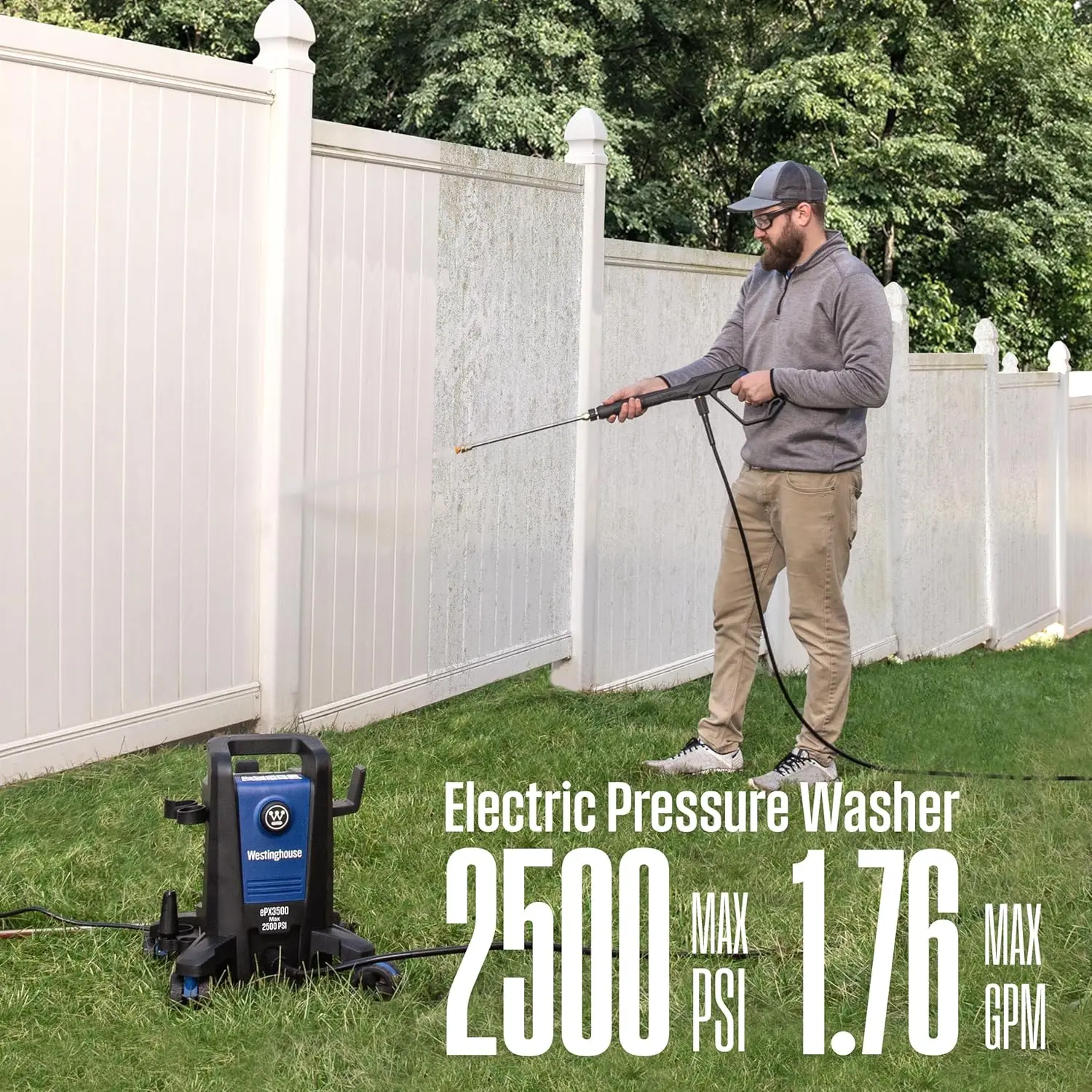 ePX3500 Electric Pressure Washer, 2500 Max PSI 1.76 Max GPM with Anti-Tipping Technology, Onboard Soap Tank, Pro-Style Steel