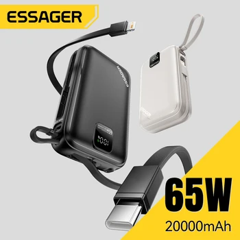 Essager Power Bank 20000mAh PD 65W Display digitale a ricarica rapida PowerBank portatile con 2 cavi per iPhone 16 Laptop MacBook