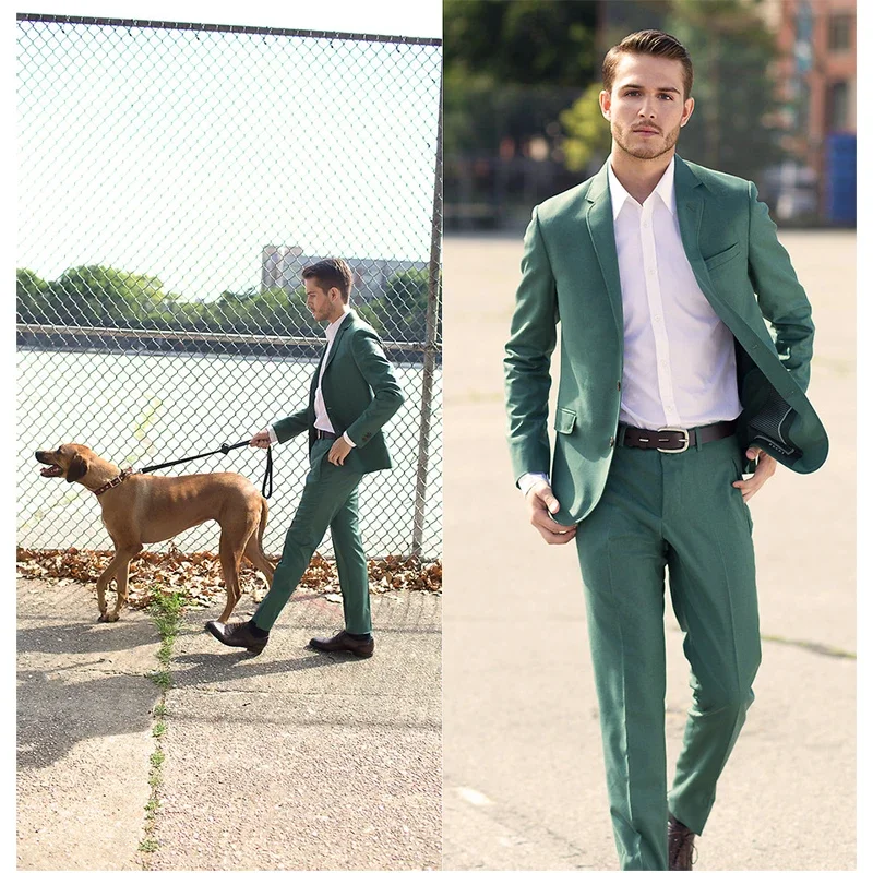 

2024 Latest Design Green Fashion Men Suits Casual Slim Fit Notch Lapel Blazers Hombre High Quality Custom 2 Piece Set Costume