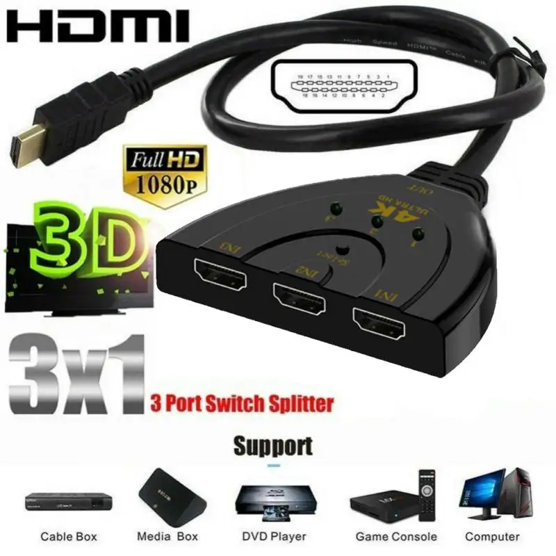 RYRA-4K * 2K 3D ̴ 3 Ʈ HDMI ȣȯ ġ 1.4b 4K ó й, 1080P 3  1  Ʈ  DVD HDTV Xbox PS3 PS4 
