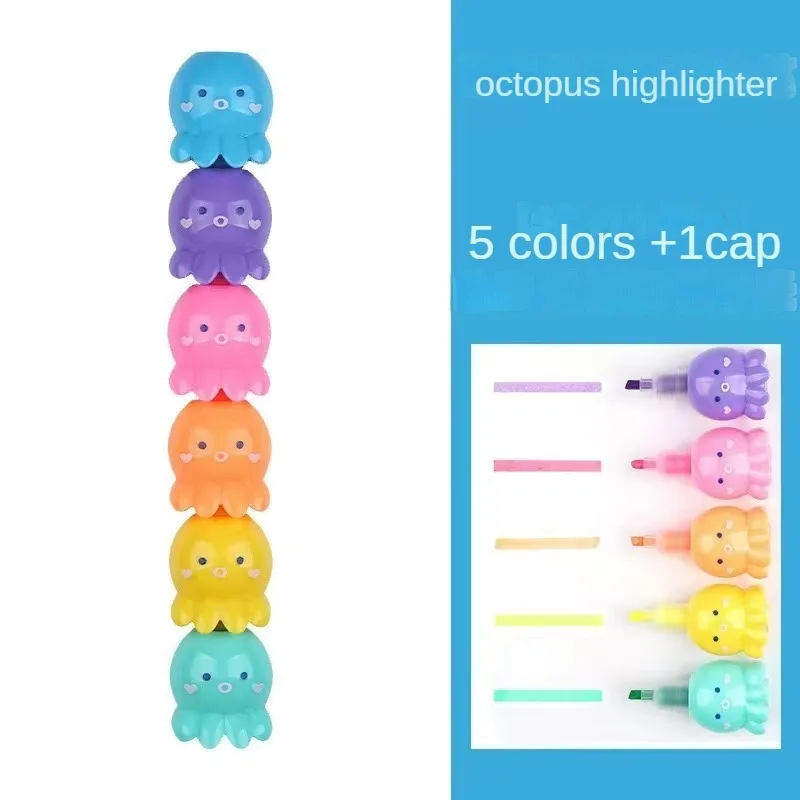 Highlighter pen 5 Color Creative Cute Splicing Love Octopus Bear Highlighter Girl Heart Octopus Colorful Marking Pen Student Supplies