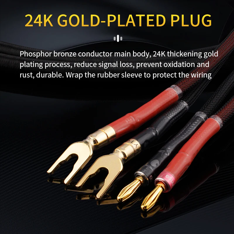 Cabo de Alto-falante com Banana Plugue Ouro 24k Cabo Plug y Amplificador de Áudio High-end Cobre Livre de Oxigênio Alta Pureza Par - Image 4