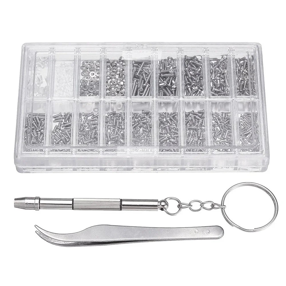 1000 Pcs Screws Nut Assortment + Screwdriver +Tweezers Glasses Optical Repair Tool Set For Watch/Eyeglass/ Sunglass/ Spectacles