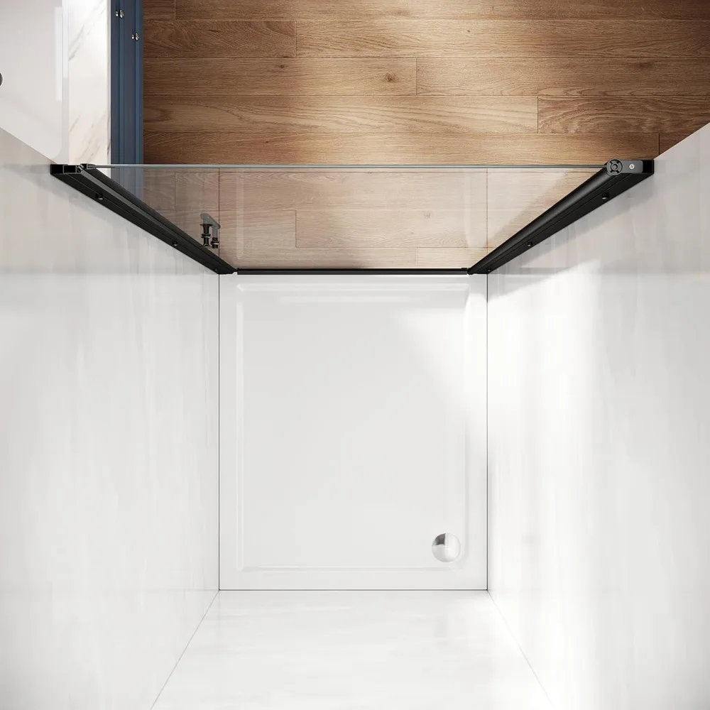 Shower pivot shower door, 1/4 "toughened glass shower door, frameless hinged pivot swing shower door, matte black 5