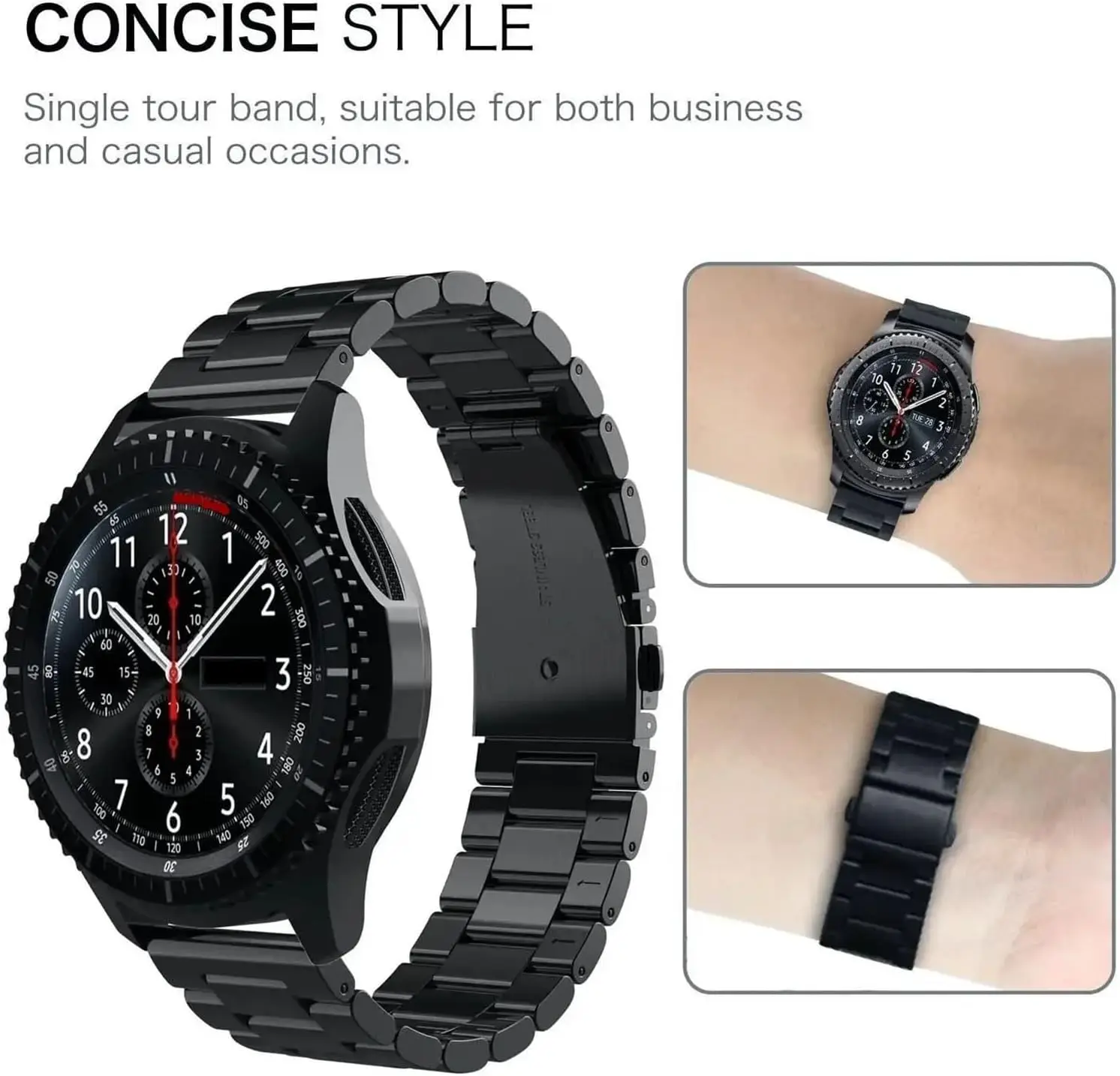 Classic Three-Bead Stainless Steel Sports Strap, 20mm/22mm