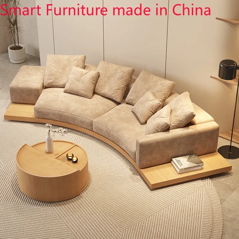 

Japanese-style silent wind arc fabric sofa living room modern simple large flat high-end creative log color furniture