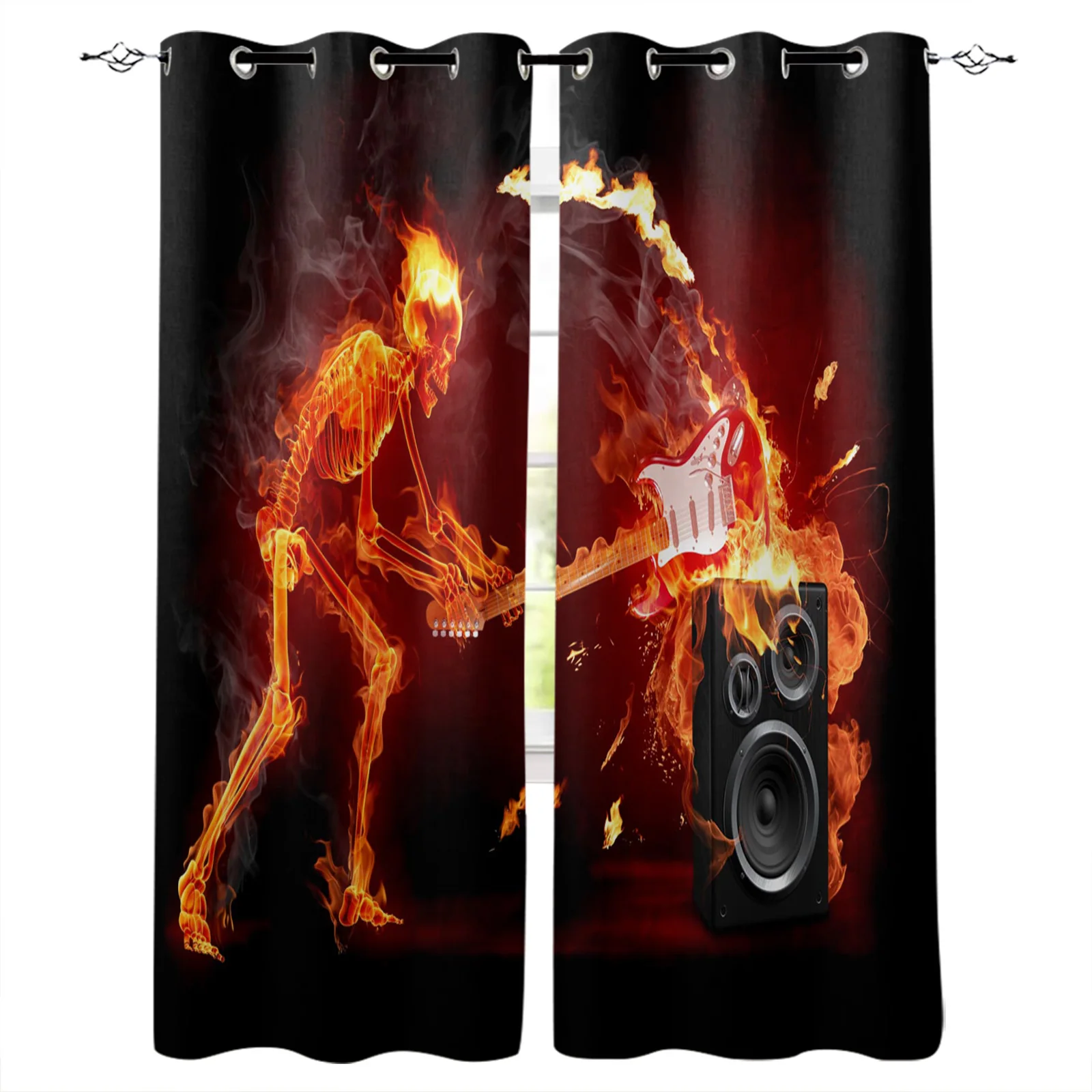 

Flame Guitar Skull Blackout Curtains Window Curtains For Bedroom Living Room Decor Window Treatments