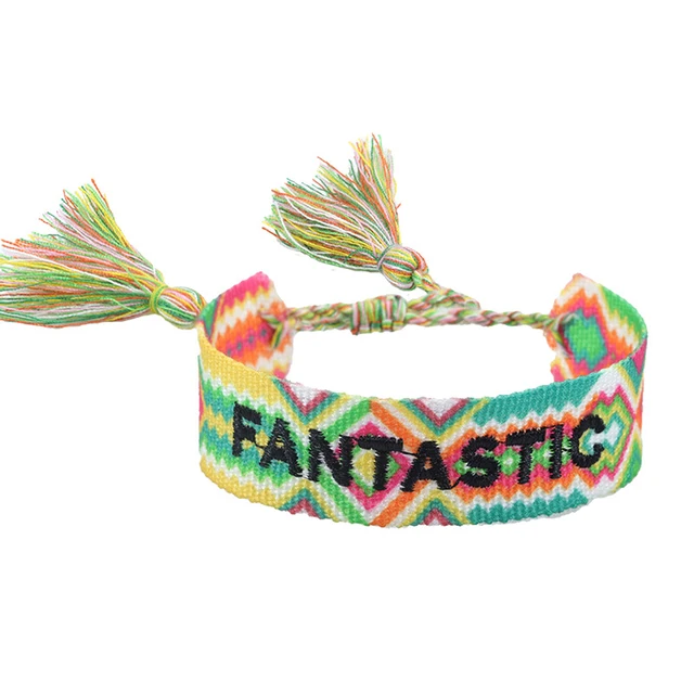 Boho tissé broderie amour poignet tricoté Bracelets d'enveloppement corde à la main tissage tressé glands ethnique femmes hommes bijoux