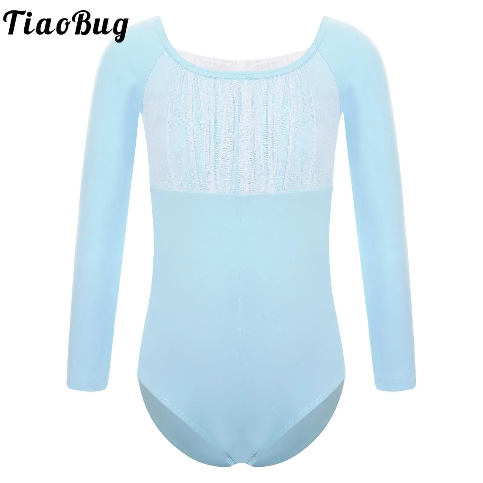 

Kids Girls Ruched Tulle Patchwork Leotard Jumpsuits Long Sleeve Gymnastic Training Bodysuit Ballet Dance Performance Costumes