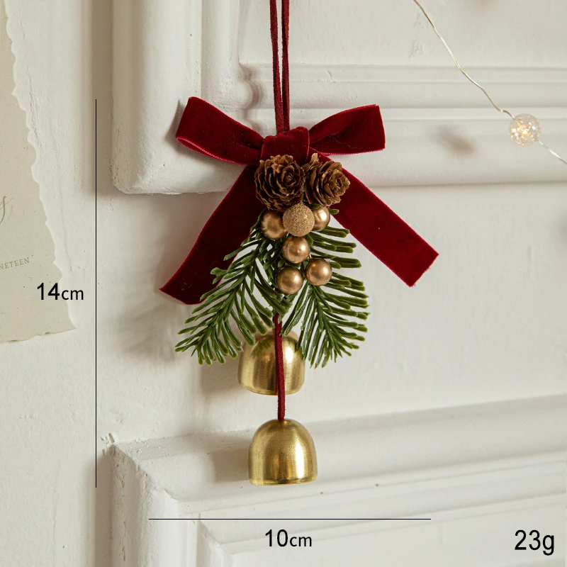 Description Picture 6 of itemChristmas Decoration 2024 Jingle Bells Hanging Ornament Velvet Bow Pinecone Bell Pendants Christmas Gift Xmas Party Home Decor