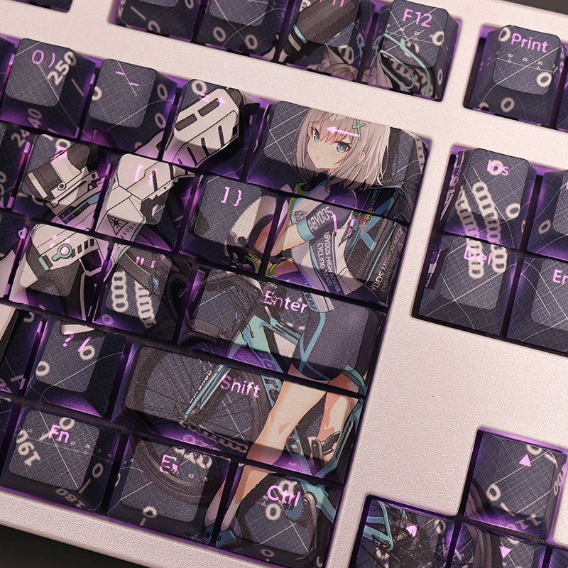 Sunaookami Shiroko-teclado Mecânico Arquivo Azul Sublimação Pbt Transmissor de Luz Cherry Key Cover Switch 108 Keycaps - Imagem 6