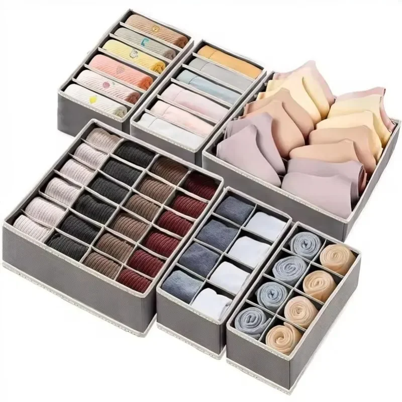 Multi-Use Drawer Storage Organizer for Underwear, Socks, Bras | Foldable Fabric Closet Box with Scarf & Tie Compartments 2
