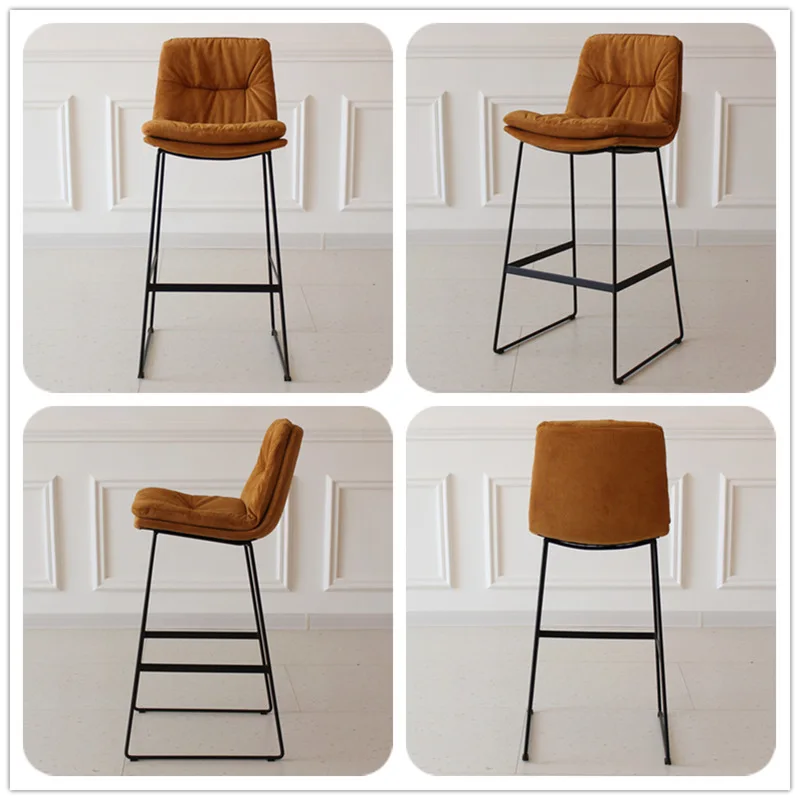 Nordic Backrest Leather Bar Chair Home Light Luxury Wrought Iron High Stool Net Red Ins Cafe Modern Minimalist Bar Chair Stool