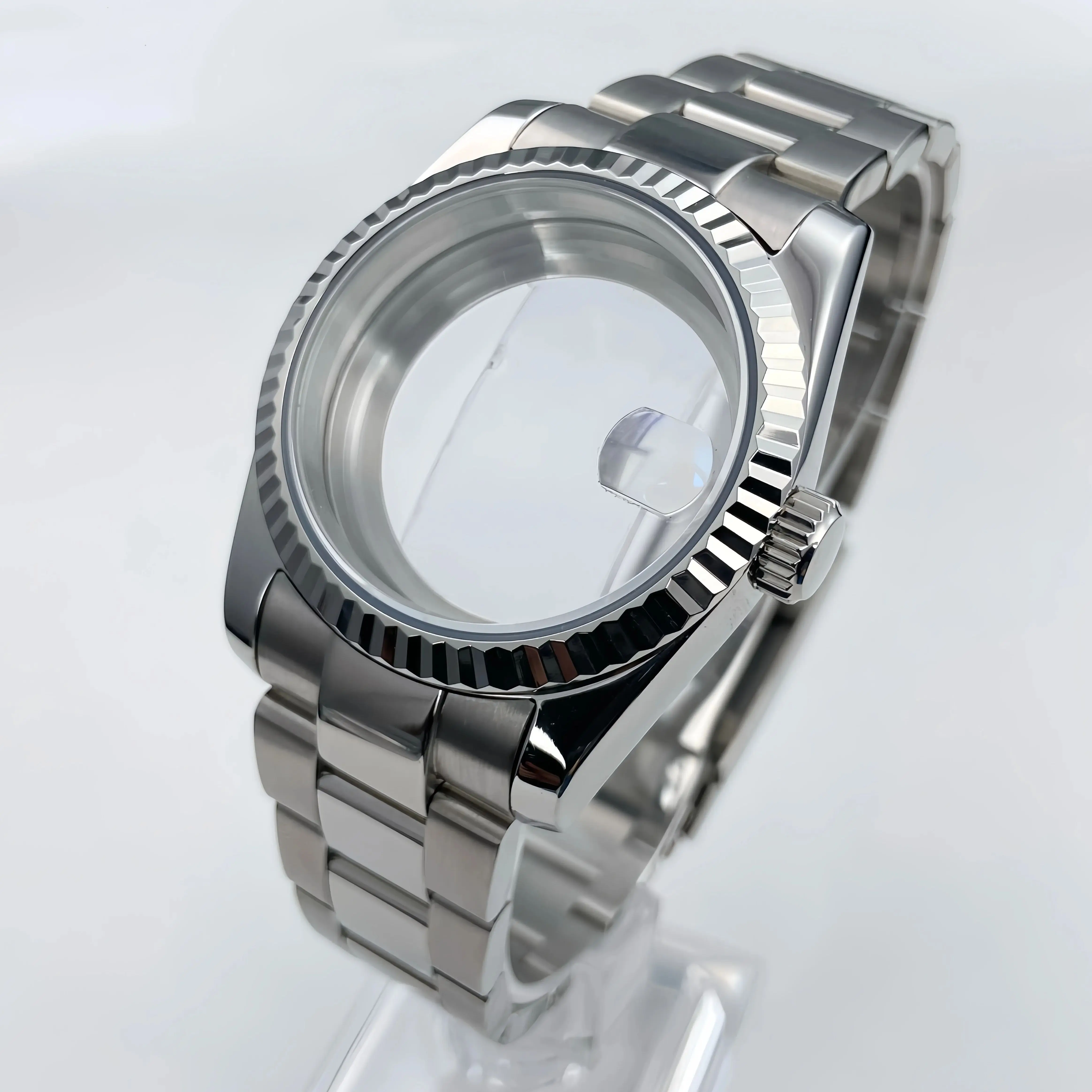 Fluted Bezel Sapphire Glass Stainless Steel Watch Case