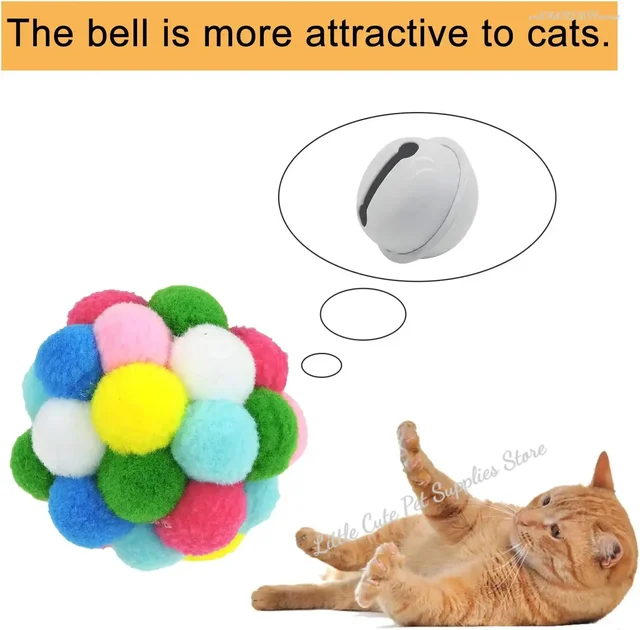 1pcs Cat Toys Balls with Bells , Color Cat Pom Pom Balls,Tinsel Sparkle Balls,Interactive Toy for Indoor Cats Kitten 2