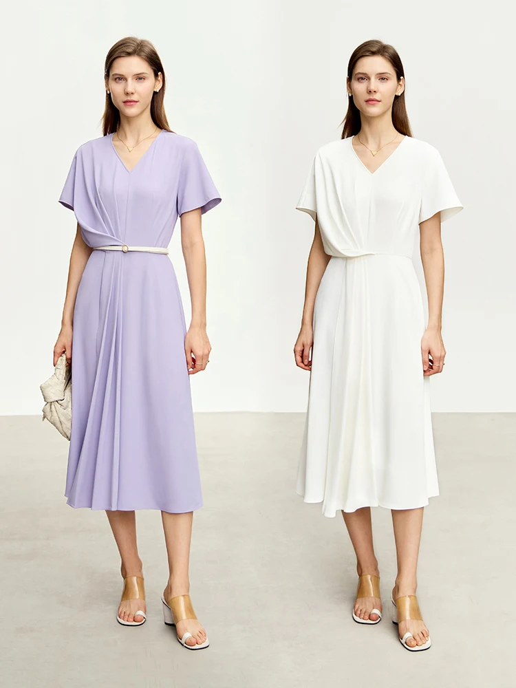 AMII minimalismus šaty pro ženy 2023 léto asymetrické plisované dlouhé šaty motýl rukáv V krk volné vestidos 12352061