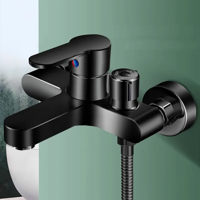 Chrome ทองเหลืองก๊อกน้ําอ่างล้างหน้าติดผนังร้อนเย็น Dual Spout TAP สําหรับห้องน้ํา Splitter อาบน้ําอ่างล้างหน้า 2