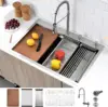 33x22 Drop in Kitchen Sink with Waterfall Faucet Single Bowl 16 Gauge Stainl 1