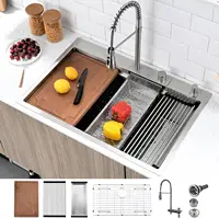 33x22 Drop in Kitchen Sink with Waterfall Faucet Single Bowl 16 Gauge Stainl 1