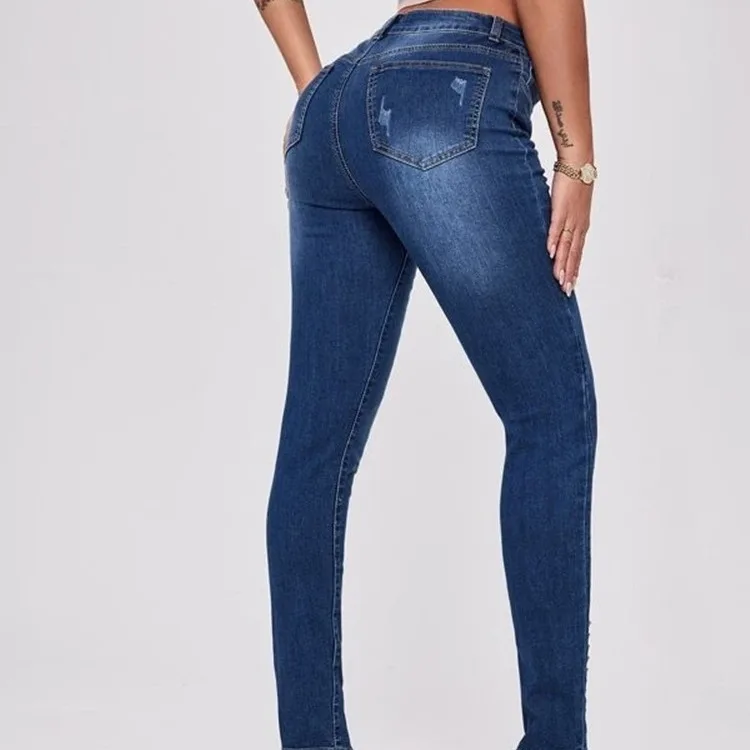 Women's Jeans Spring Autumn Ladies Slim Denim Print Stretch Pencil Pants For Women High Waist Stretch Jeans Pant Women Trousers 4