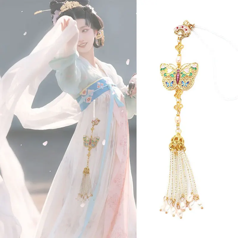 Rebellious Ciondolo cinese Hanfu con nappa, stile retrò, con giada imitata, elegante gioiello per feste, abbigliamento, BG, Taglia unica