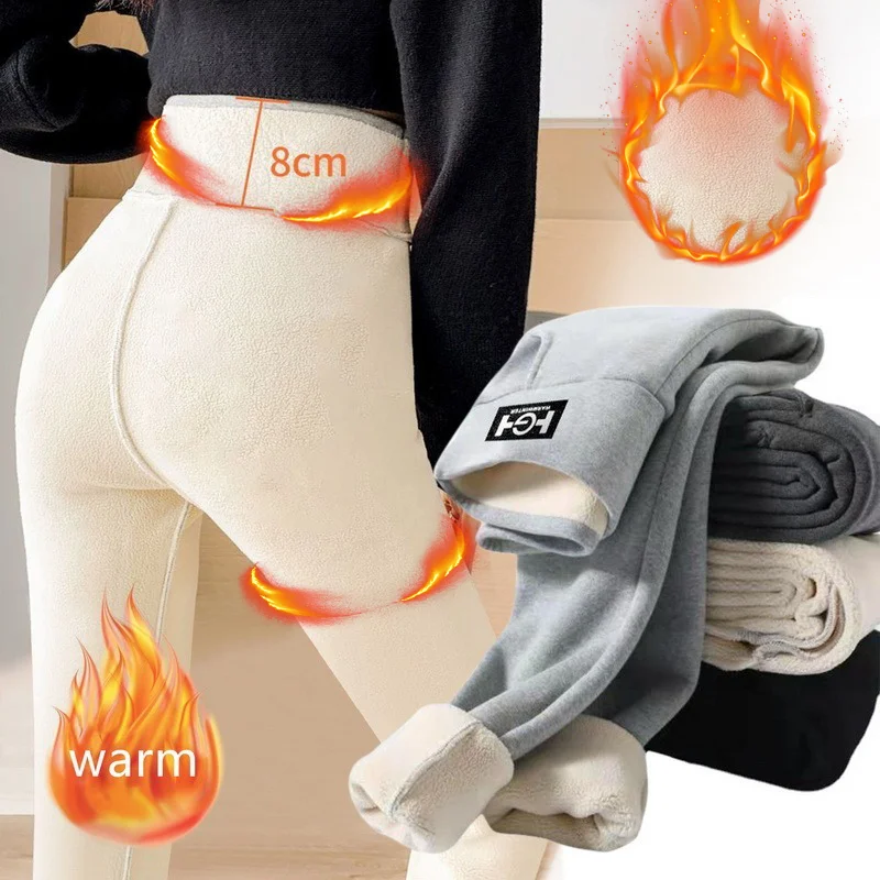 Legging Polaire Femme Grande Taille Hiver Molletonné Chaud Pantalon Fuseau Taille Haute Thermique Leggings Fourré Chauffant Collant Noir - Prêt-à-Porter